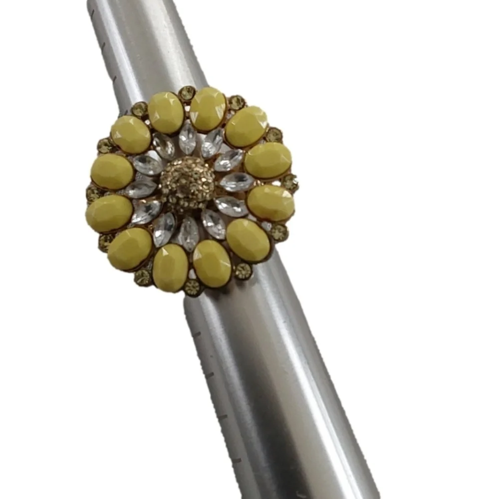 Sun‎ Flower Diamonds HoneyYellow  Fashion Ring
